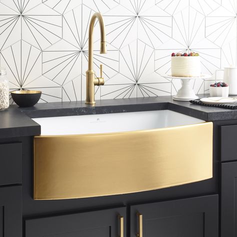 25th Anniversary: Precious Metals Collection | Native Trails Gold Kitchen Sink, Apron Kitchen Sink, Fireclay Farmhouse Sink, Farmhouse Kitchen Sink, Apron Sink Kitchen, Farmhouse Apron, Apron Sink, Farmhouse Aprons, Fireclay Sink