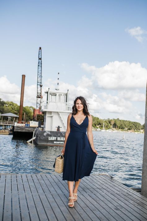 Exploring Old Town Bluffton & A Summer Outfit | My Style Vita Noumea New Caledonia, Navy Wrap Dress, Palmetto Bluff, Packing For A Cruise, Cruise Vacation, Lace Bralette, Cruise Ship, Summer Outfit, Low Cut