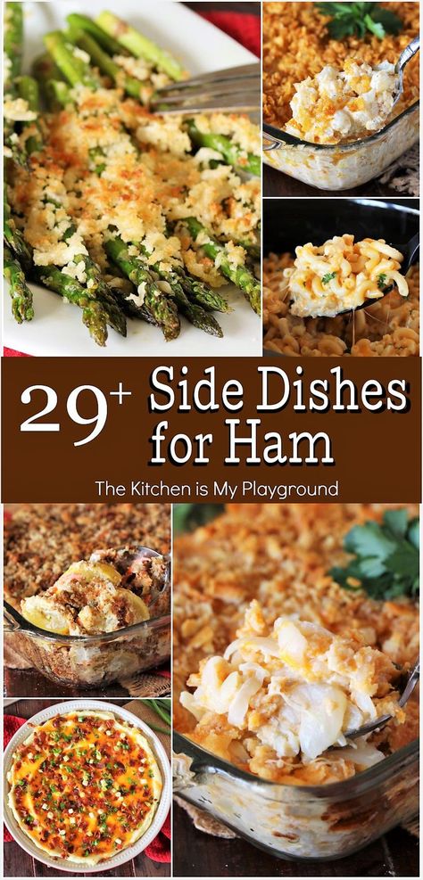 Collage of Side Dishes to Pair with Ham Easter Turkey Dinner Sides, Sides To Go With Ham Dinner, What Goes With Ham Dinner, Stuffing For Ham Dinner, Things To Serve With Ham, Sides For Ham Steak, Potatoes To Serve With Ham, Ham Steak Side Dishes, Christmas Day Dinner Side Dishes