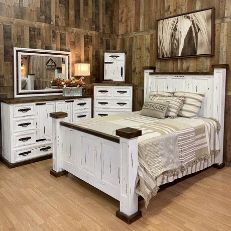 Rustic Furniture Depot is the Largest Rustic, Western Furniture, Rustic and Western Accessories Store in the United States. Why? Best Prices & Largest Inventory. Rustic Bedroom, Western Living Room, Solid Wood Tables and Dining, Huge Selection of Solid Wood Desk and Lots of Outdoor Furniture Distressed White Bedroom Furniture, White Rustic Bedroom, Rustic Bedroom Furniture Sets, Rustic Bedroom Sets, Farmhouse Bedroom Set, Western Living Room, Western Bedroom Decor, Rustic Bedroom Furniture, Western Rooms