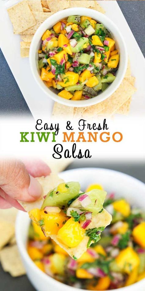 Kiwi Salsa, Salsa Mango, Avocado Shrimp, Kiwi Recipes, Vegan Appetizers Recipes, Fruit Salsa, Mango Fruit, Vegan Sauces, Vegan Appetizers