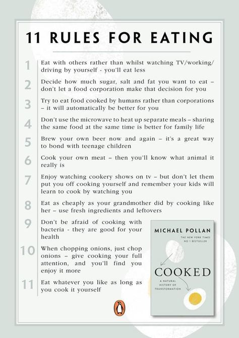 Michael Pollan's 11 *Rules for Eating.  *#2a: Decide which types of sugars, salts and fats you want to eat, as well Food Rules Healthy, Bright Line Eating Rules Printable, Michael Pollan Food Rules, Clean Eating Rules For Beginners, How To Stop Emotional Eating, Michael Pollan, How Much Sugar, Food Rules, Eat Real Food