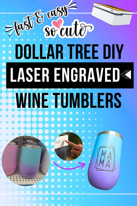 Learn how to make DIY Laser Engraved Wine Tumblers using the incredible WeCreat Vision laser engraver. See how fast and easy it is to customize or personalize a wine tumbler I snagged from the Dollar Tree. #LaserEngrave #DIY #Tumbler #WeCreat Glass Laser Engraving, Wecreat Vision Projects, Wecreat Vision Laser Projects, Glowforge Aura Projects, Wecreat Vision, Diy Engraving, Diy Tumbler, Engraving Ideas, Laser Cut Wood Crafts