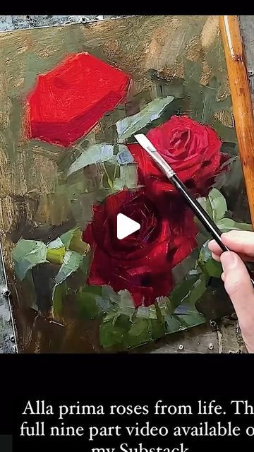 Alex Kelly on Instagram: "Alla prima of roses from life. The full nine part recording is available on my Substack newsletter.  #oilpainting #allaprimapainting #rosepainting #paintingclasses" How To Paint Roses Easy Acrylic, Substack Newsletter, Red Rose Watercolor, Rose Painting Acrylic, Rose Painting, Watercolor Rose, Painting Class, Yellow Roses, Red Roses