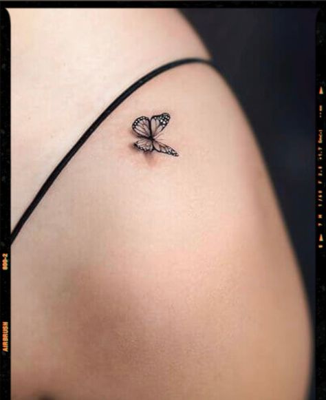 3d Butterfly Tattoo On Shoulder, Tiny Detailed Butterfly Tattoo, Small Realistic Butterfly Tattoo, Real Butterfly Tattoo, 3 D Butterfly Tattoos For Women, Tiny Butterfly Tattoos For Women, Small Colorful Butterfly Tattoo, Butterfly Shadow Tattoo, Small Rose Tattoo On Shoulder