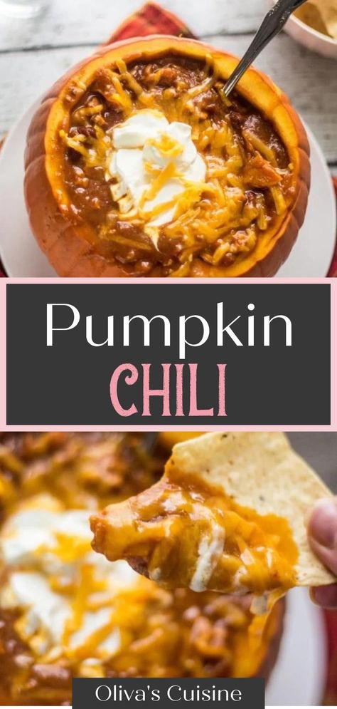 This healthy Pumpkin Chili recipe is the ultimate fall chili recipe. All the delicious, savory flavor of pumpkin, but with the classic hearty texture of chili. If you are looking for pumpkin dinner recipes, you have to try this healthy pumpkin chili recipe this Fall! When it comes to Fall comfort foods, it just doesn't get any better than pumpkin + chili + tortilla chips for dipping! Pumpkin Chilli Recipe Crock Pot, Pumpkin Chili Recipe Crockpot, Easy Pumpkin Chili Crockpot, Pumpkin Chili In A Pumpkin, Pumpkin Beer Chili, Slow Cooker Pumpkin Chili Vegetarian, Pumpkin Chili No Beans, Chilli Recipe Crockpot, Pumpkin Chilli