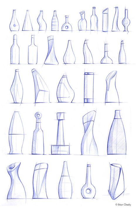 view work by Brian Chesky at Coroflot.com Different Bottle Shapes, Bottle Shapes Drawing, Bottle Shapes Design, Ideation Sketches Design Products, Design Sketches Product, Packaging Sketch Design, Product Design Drawing Sketches, Industrial Sketch Products, Cool Bottle Design