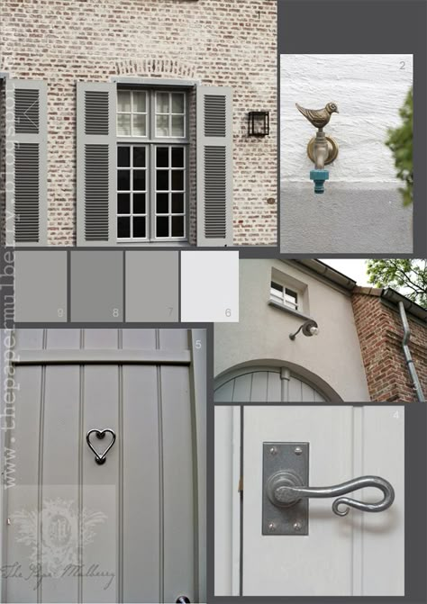 The Paper Mulberry: Exterior Paint Shades - Part 2 5. front door painted in French Grey (Farrow & Ball)  6. All White 2005 Farrow & Ball 7. Lamp Room Gray 88 Farrow & Ball  8. Manor House Grey 265 Farrow & Ball  9. French Grey Dark 163 Little Greene Paint and Paper Farrow And Ball Lamp Room Grey, Shades Of Grey Paint, Best Exterior Paint, Paper Mulberry, House Shutters, Painted Front Doors, Exterior Paint Colors For House, Farrow And Ball, Doors And Windows