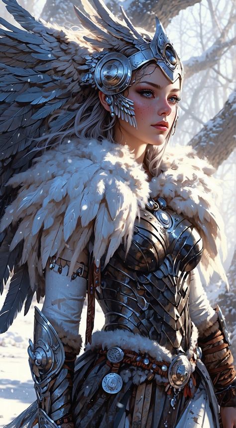 Valkyrie Armor, Female Barbarian, Fantasy Valkyrie, Girl Face Drawing, Fantasy Wall Art, Female Armor, Dungeons And Dragons Classes, Angel Warrior, Animal Portraits Art