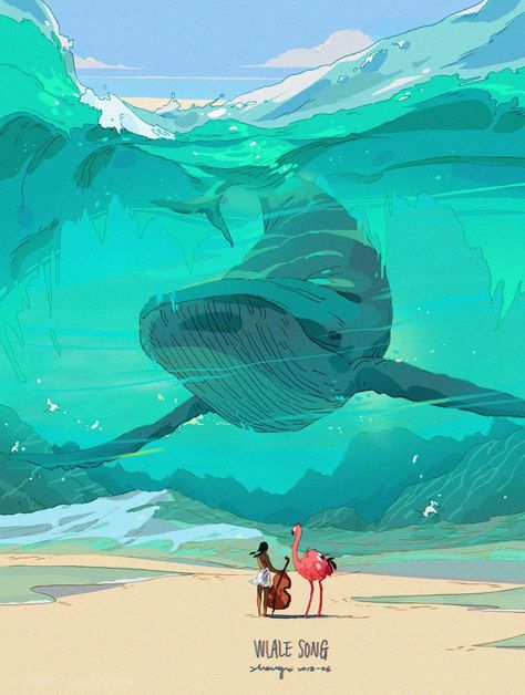 畫 Xi Zhang, Whale Song, Art Mignon, Whale Art, Soyut Sanat Tabloları, A Whale, Fan Art Drawing, Art Et Illustration, 판타지 아트