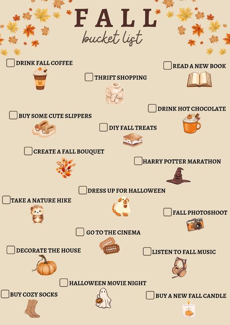 Autumn Todo List, September Bucket List 2024, Cozy Autumn Activities, Autumn Lifestyle Aesthetic, Autumn Bucket Lists, Preparing For Fall, Fall Todo List, Fall Aesthetic Diy, Autumn Bucket List Uk