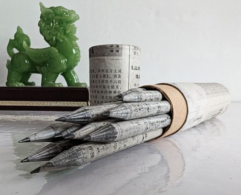 Recycled Newspaper Print Pencils ~ Eco-Friendly Pencils ~ Set of Twelve Recycle Newspaper, Newspaper Printing, Graphite Pencils, Vintage Character, Newspaper, Eco Friendly, Pencil, Recycling, Music Clothes