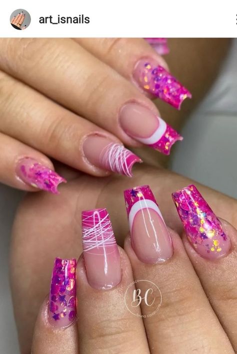 Spark Nails, Pink Sparkly Nails, Fancy Nail Art, Maroon Nails, Sassy Nails, French Manicure Nails, New Nail Designs, Vibrant Nails, Long Acrylic Nails Coffin