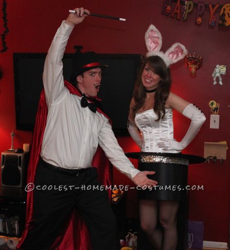 Cutest Magician and Rabbit in a Top Hat Couples Costume Cool Couple Halloween Costumes, Cute Couples Costumes, What Is Halloween, Rabbit Costume, Couple Costume, Couples Costume, Circus Costume, Homemade Costumes, Bunny Costume