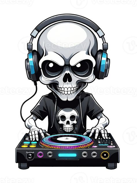 AI generated Skull DJ with headphones and turntable illustration on transparent background Dj Art Design, Headphones Graffiti, Turntable Illustration, Dj Illustration, Dj Drawing, Skull Photo, Mixtape Art, Skull Headphones, Dj Art