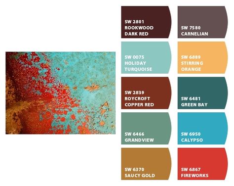 ColorSnap by Sherwin-Williams – ColorSnap by Rosalie Turquoise And Rust Color Palette, Pretty Cubicle, Roomba Garage, Santa Fe Color Palette, Turquoise And Rust, Turquoise Paint Colors, Color Schemes Colour Palettes, Paint Color Palettes, Color Palette Design