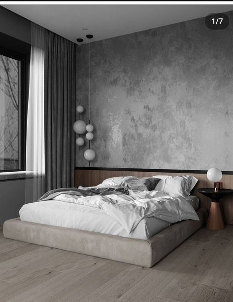 Concrete Walls, Interior Minimalista, Gray Bedroom, Abstract Wall Decor, Interior Modern, Bedroom Loft, Minimalist Home Decor, Decor Minimalist, Minimalist Kitchen