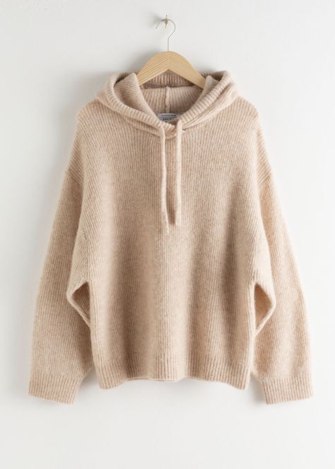 Ribbed Wool Blend Hooded Sweatshirt - Beige - Sweatshirts & Hoodies - & Other Stories Beige Sweatshirt, Cosy Outfit, Off Duty Outfits, Wool Hoodie, Fashion Story, Alpaca Wool, Who What Wear, S Models, Jeans Style