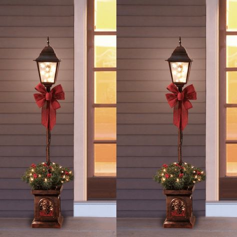 Holiday Time Pre-Lit 4 Christmas Lamp Post Tree Just $25! Christmas Lamp Post Decorations, Deck Door, Christmas Lamp Post, Christmas Lamp, Porch Deck, Gold Christmas Decorations, Easy Christmas Decorations, Diy Christmas Decorations Easy, Christmas Lanterns