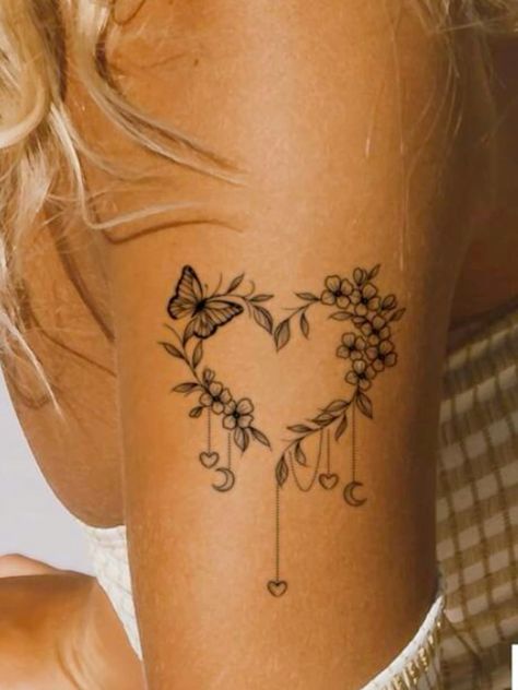 Tattoo Ideas Female Butterfly Shoulder, Women Arm Tattoo Ideas Simple, Simple Inner Arm Tattoos For Women, Momma Daughter Tattoos, Women’s Inner Arm Tattoo, Tattoos In Remembrance, Back Of Shoulder Tattoos For Women, Pretty Tattoos For Women Classy, Tattoo Ideas Female Flower