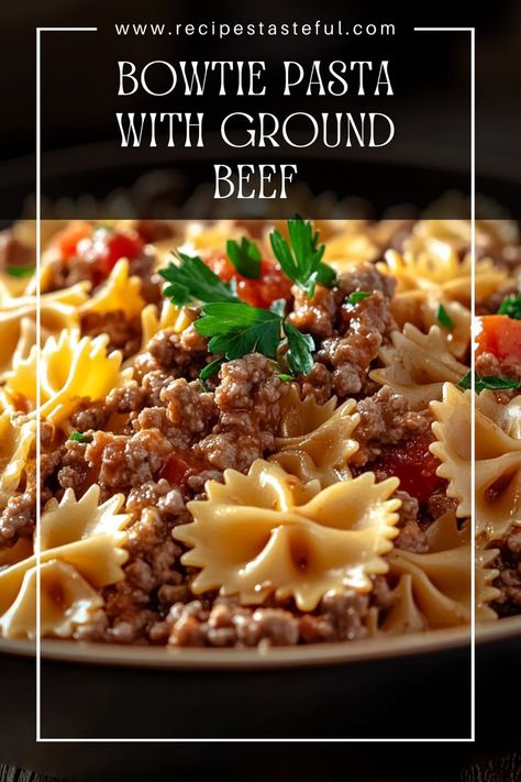 This creamy Bowtie Pasta with Ground Beef is a delightful dish that combines tender pasta with a rich and flavorful beef sauce. Perfect for a quick weeknight dinner, it’s easy to make and sure to please the whole family! Bow Ties Pasta Recipes, Bowtie Pasta With Ground Beef, Ground Beef Tomato Sauce Pasta Recipes, Bow Tie Pasta With Ground Beef, Bow Tie Pasta Recipes Ground Beef, Creamy Beef And Bow Tie Pasta, Creamy Bowtie Pasta, Pasta With Hamburger, Bowtie Pasta Recipes