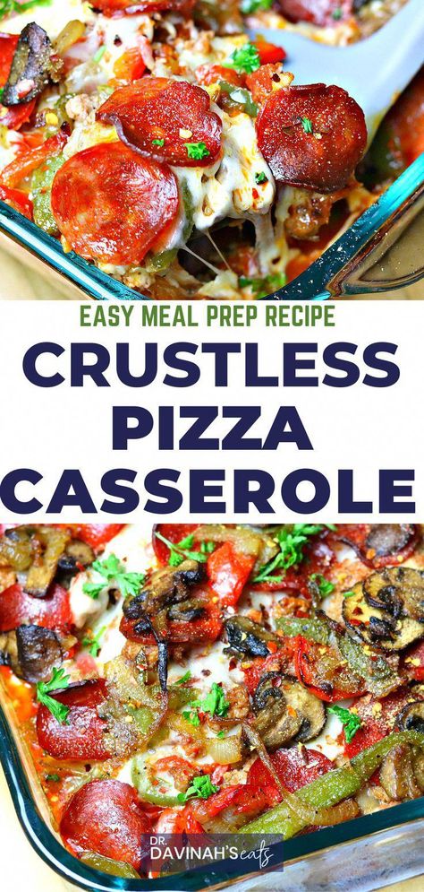 This easy Crustless Pizza Casserole recipe makes the perfect family dinner. It requires just a few ingredients and can be part of a weekly meal prep. Enjoy this with sausage or any ground meat. Sneak in vegetables between its layers of sauce, meat and cheese. Make this if you want keto pizza recipes, low-carb pizza recipes, no crust pizza, or pizza without crust. Pizza Casserole Recipe Low Carb, No Carb Sausage Recipes, Meatball Pizza Casserole, Pizza Bake Keto, Pizza Without Crust, Low Calorie Recipes Casserole, Low Carb Veggie Pizza, Low Carb Low Calorie Casseroles, No Crust Pizza Casserole