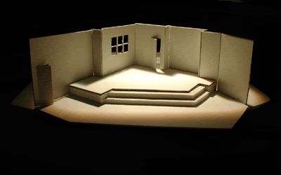 Model Box Set Design, Theatre Model Stage Design, Black Box Theatre Design, Steel Magnolias Set Design, Black Box Theatre Set Design, Black Box Theatre Plan, Theater Stage Drawing Set Design, Technical Theatre, Steel Magnolias