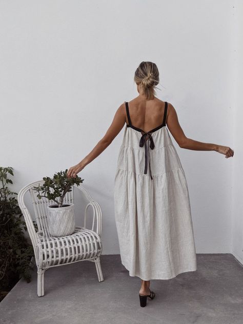 FLORENCE MAXI DRESS ~ NATURAL Curated Wardrobe, White Linen Dress, A Line Maxi Dress, White Linen Dresses, Linen Fashion, The Terrace, Linen Maxi Dress, Summer Fits, Flowy Dress