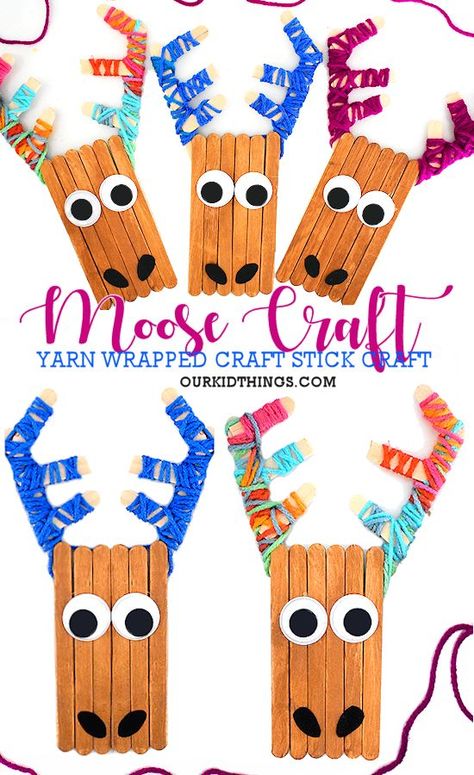 Craft Stick Yarn Wrapped Moose Craft #winter #yarncraft #yarnwrapped #craftstickcraft #moosecraft #kidscraft #kidcrafts Moose Crafts For Kids, Moose Crafts, Chinese New Year Crafts For Kids, Fun Winter Crafts, Bug Crafts, Stick Crafts, Mini Farm, New Year's Crafts, Popsicle Stick Crafts