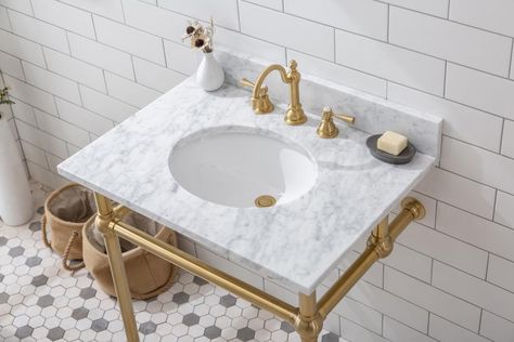 Pedistal Sink, Marble Console Sink, Powder Room Sink, Sophisticated Bathroom, Console Sink, Console Sinks, Marble Console, Wash Stand, White Marble Countertops