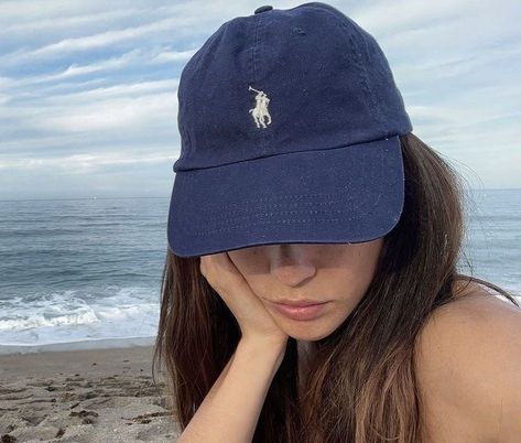 Ralph Lauren Cap, Polo Cap, Ralph Lauren Hats, Hat Aesthetic, Navy Girl, Cap Outfit, Blue Aura, 가을 패션, Style Streetwear