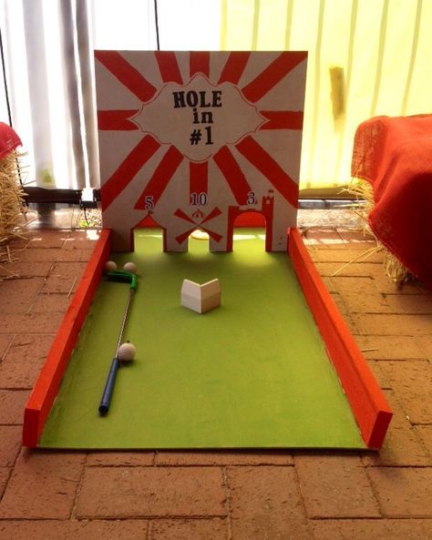 homemade mini golf ideas | Carnival party hole in one putt putt homemade game Diy Carnival Games, Fall Festival Games, Carnival Games For Kids, Fall Carnival, Diy Carnival, Festival Games, Kids Carnival, Spring Carnival, School Carnival