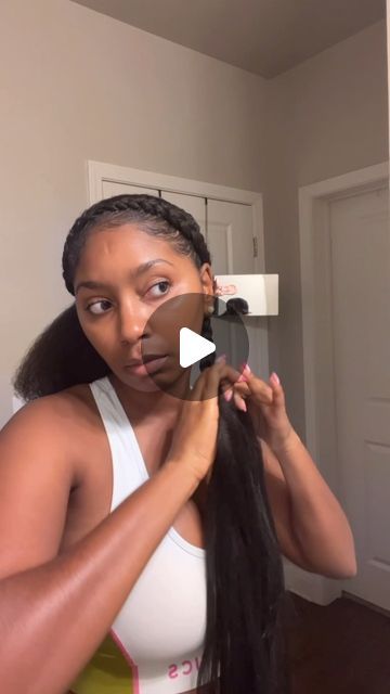 Tee 🤍 | Natural Hair on Instagram: "Quick, cute, & most importantly… EASY 🥳    That’s the hairstyles we’re going for all summer long! Tea down below ⬇️   🤍 60” Prestretched Kankelon Braiding Hair  🤍 The braids in the front are my hair, no hair added!  🤍 The two braids in the back took 1 bundle each of braiding hair.  🤍 Both ponytails have TWO braids, divide your hair evenly & that’s your two braids. 4 total!  🤍 There are only 4 parts. The front is slanted, the back is straight down the middle.  🤍 It took about 1 hour & 30 mins! The braids stop mid butt!     The 3-way mirror is still linked in my Amazon SF under “Natural Hair Essentials” ✨ its a lifesaver for protective styles that require even the simplest parting!   Follow @teerachelle_ for More Curly Content & Tips 📲   #protecti Diy Easy Protective Hairstyles, Braid In Front Ponytail In Back, Two All Back Hairstyle, Braids In Front With Ponytail, Twist Using Braiding Hair, Knotless Braided Ponytail, Easy Protective Styles With Braiding Hair, Two Braids And Weave In The Back, Quick Hairstyles Braiding Hair