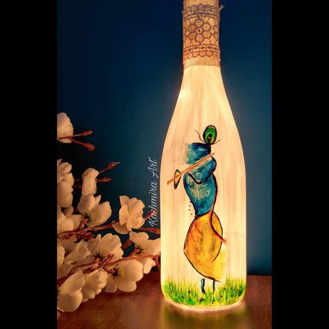 Diy Bottle Art, Glass Bottle Decoration, Bottle Decoration Ideas, Beer Bottle Art, Bottle Art Projects, Old Monk, Glass Painting Patterns, Hand Painted Wine Bottles, Painting On Glass