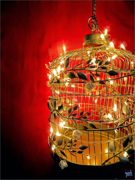 Cage Hanging Decor, Hanging Bird Cage Decor, Repurposed Bird Cage Ideas, Birdcage Art, Leaf Veil, Bird Out Of Cage, Bird Cage Centerpiece Fairy Lights, Cage Decor, Silver Pendant Lamp