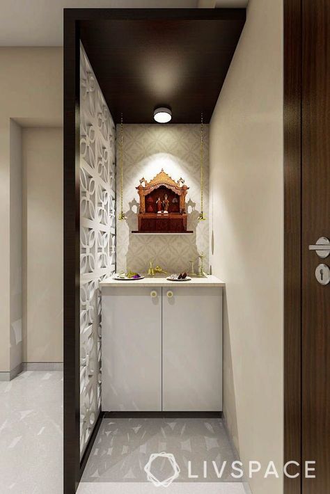 See How We Furnished This Home Completely From Our Catalogue Small Pooja Room Design, Pooja Room Design Ideas, Small Flat Interior, Mandir Designs, Pooja Door Design, Flat Interior Design, Mandir Design, Small House Interior, Temple Design For Home