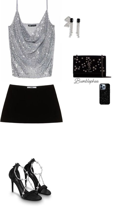 New Years Fits Teens, New Year’s Eve Party Outfit, Unreal Outfits, Outfit Nouvel An, Black And White Outfits Party Night, Euphoria Party Outfits, New Years Fits, Black And Silver Outfit, New Years Party Outfit