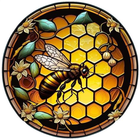 L'art Du Vitrail, Small Bees, Acrylic Board, Cross Stitch Pictures, Bee Art, Faux Stained Glass, Mural Wall Art, Stained Glass Window, Acrylic Sign