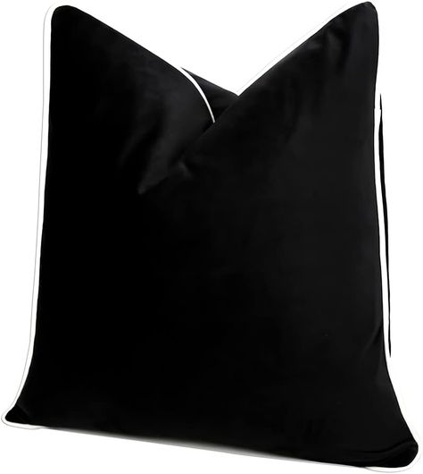 Amazon.com: THE-TINOART Square Solid White Black Velvet Throw Pillow Covers 22x22 Soft Decorative Cushion Covers Pillowcases for Sofa Couch Bed Cream White with Black Piping 1Piece : Home & Kitchen Couch Black, Black Pillow Covers, White Cushion Covers, Couch Pillow Covers, Black Pillows, Garden Pillows, White Cushions, White Velvet, Velvet Throw