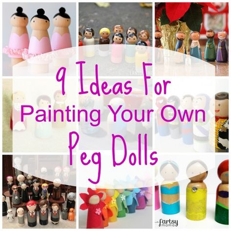 9 Ideas For Painting Your Own Peg Dolls Indie Crafts, Ideas For Painting, Dolly Pegs, Indie Craft, Wood Peg Dolls, Clothes Pegs, Worry Dolls, Bendy Doll, Peg People