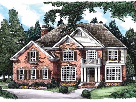 Colonial House Plan with 3327 Square Feet and 5 Bedrooms from Dream Home Source | House Plan Code DHSW32079 Georgian Style House, Portico Entry, Bedroom Remodel Ideas, Baking Center, Frank Betz, Guest Bedroom Remodel, Colonial Style House Plans, Small Bedroom Remodel, Colonial House Plans