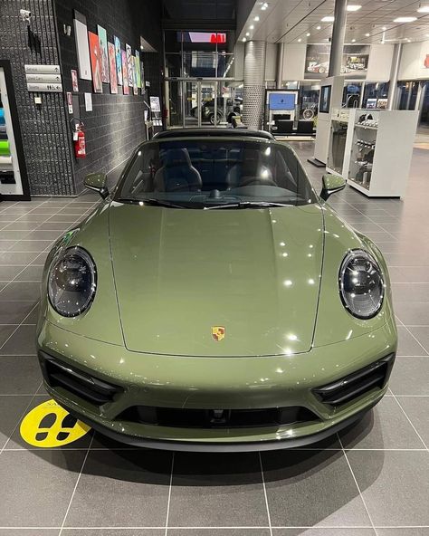 Olive Green Porsche, Car Post, Green Porsche, Car Colours, Car Paint Colors, Porsche Gt, Porsche 550, Porsche 991, Porsche Taycan