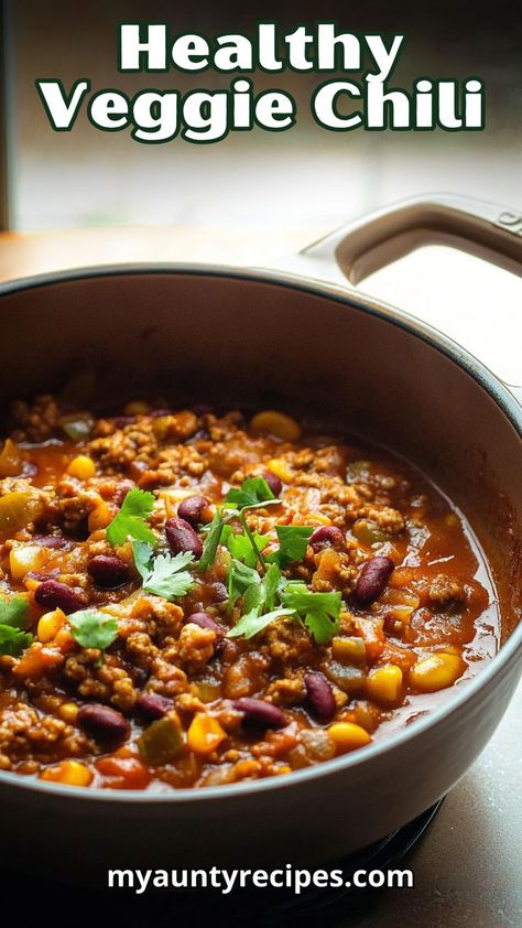 Enjoy a nutritious twist on a classic with this healthy one pot chili loaded with veggies! Packed with bell peppers, zucchini, and black beans, it's a delicious way to sneak more greens into your diet. This chili is as wholesome as it is satisfying! Veggie Packed Chili, Chili With Vegetables, One Pot Chili, Chili With Beans, Vegetable Chili, Veggie Chili, Healthy Veggies, Bell Peppers, Bell Pepper