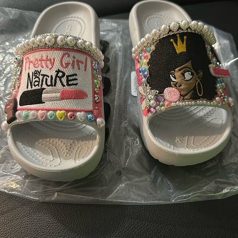 Custom Crocs For Girls Customized Crocs Shoes, Croc Designs, Crocs Custom, Crocs With Charms, Bling Crocs, Black Lace Wedding Dress, Black Lace Wedding, Diy Bling, Custom Sneakers Diy