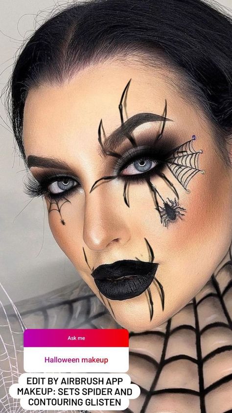 Spider Queen Costume Make Up, Black Widow Spider Makeup, Halloween Spider Costume Women, Womens Spider Costume, Spider Eye Makeup Halloween, Spider Woman Makeup, Spider Make Up, Spider Queen Makeup, Spider Makeup Halloween