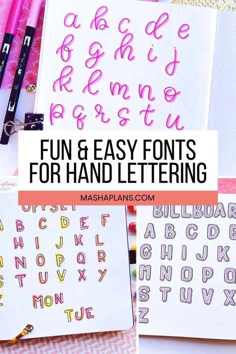 Discover 11 fun and easy fonts for hand lettering. Perfect for those looking to enhance their bullet journal fonts alphabet, you'll find a range of styles that bring creativity to your pages. Whether you're just starting out or seeking fresh bullet journal font ideas, our selection of hand lettering font alphabets will inspire and elevate your design game. Click now to get inspired by these unique fonts and transform your projects today! Font Ideas Journal, Lettering Layout Ideas, Fun Handwritten Fonts, Cute Easy Fonts To Write, Aesthetic Handwriting Alphabet, Hand Fonts Handwriting, Journal Fonts Alphabet, Unique Letter Ideas, Bullet Journal Fonts Alphabet