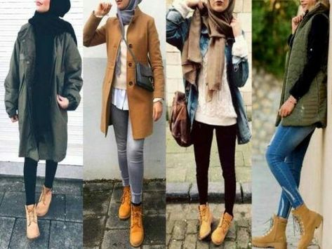 Outfits Con Botas Timberland, Timberland Outfits Women, Timberland Outfit, Fashion Outfits Winter, Winter Hijab, Fashion Combinations, Timberland Boots Outfit Mens, Outfit Botas, Timberland Boots Outfit