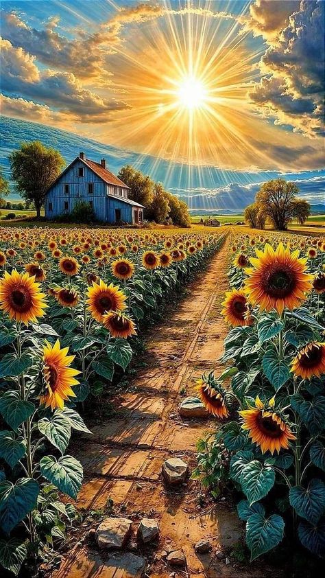 Beautiful Heart Pictures, Beautiful Sunflowers, Enjoy The Weekend, Gothic Fantasy Art, Sunflower Field, Wuthering Heights, Art Gallery Wallpaper, A New Beginning, Dirt Road