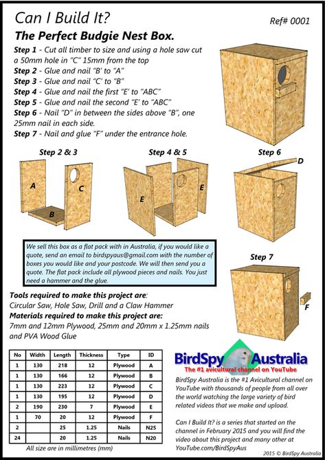 I have been breeding budgies for 20 years and this is the design that I have settled on. They are simple to make so I'm able to make a lot in a short time and they can be used for other birds as... Nesting Box Plans, Breeding Budgies, Budgie Nest Box, Nesting Boxes Diy, Diy Bird Cage, Bird Nesting Box, Diy Bird Toys, Bird Breeds, Pet Bird Cage