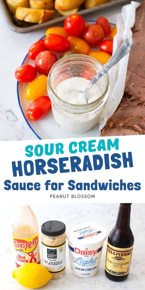 Sour Cream Horseradish Sauce Cream Horseradish Sauce, Sauce For Sandwiches, Homemade Horseradish Sauce, Prime Rib Sauce, Horseradish Dip, Homemade Horseradish, Horseradish Cream Sauce, Creamy Horseradish Sauce, Peanut Blossoms